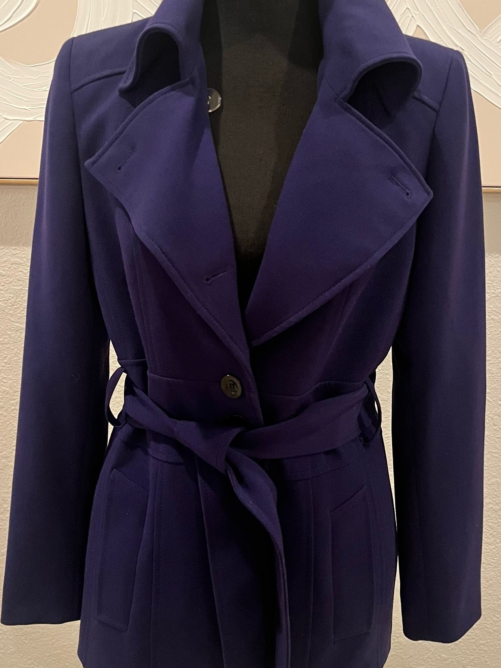 Nine West Womens Navy Belted Wool-Blend Coat